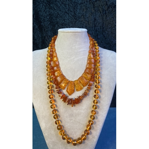 581 - 3 lovely amber bead necklaces