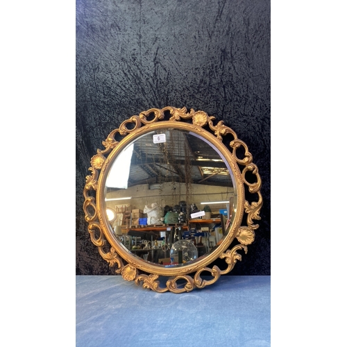 6 - Gilt framed circular bevel edged mirror, approx 55cm diameter