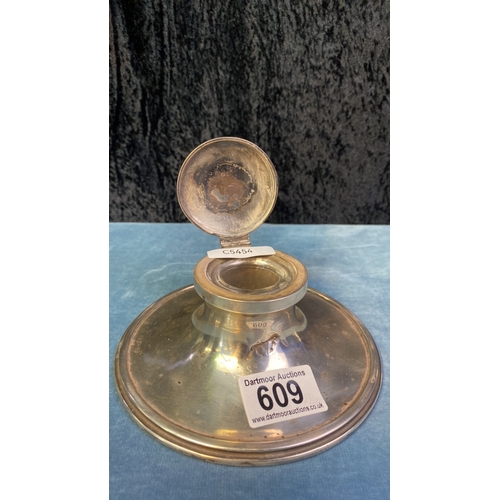 609 - Silver capstan inkwell with glass liner, Birmingham 1929