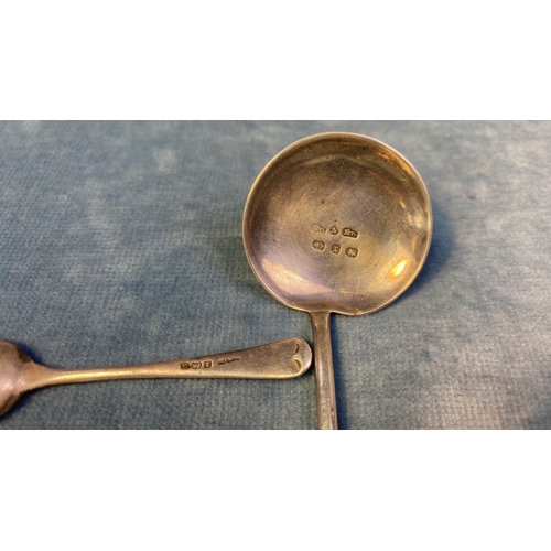 610 - Silver sauce ladle with twist loop handle, Birmingham 1897, 17.5g along with a silver salt spoon, 5g