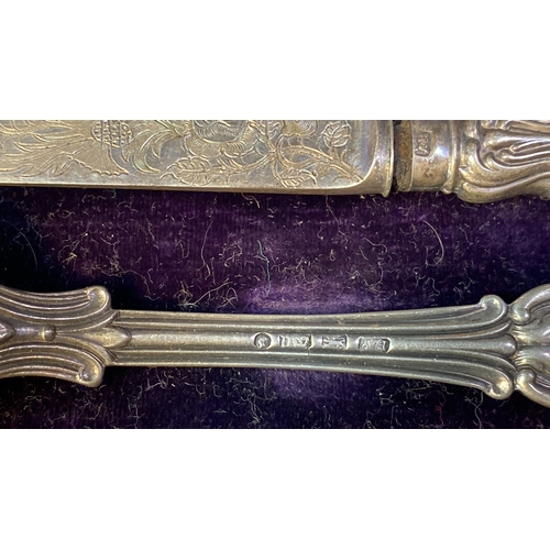 618 - Boxed silver knife, fork and spoon set, Sheffield 1840, total weight 100g