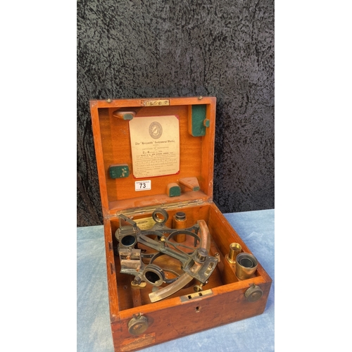 73 - Antique Hezzanith Instrument works cased sextant, originally certified 1907 with re-certification ce... 