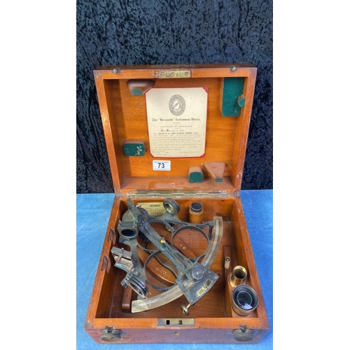 73 - Antique Hezzanith Instrument works cased sextant, originally certified 1907 with re-certification ce... 