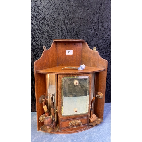 87 - Wonderfully, unusual mirrored hanging wall cabinet with additional smoking paraphernalia (possibly n... 