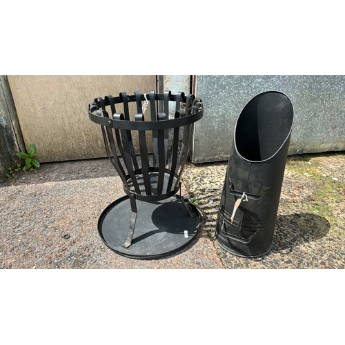 1 - Fire basket / brazier with tray and a coal scuttle