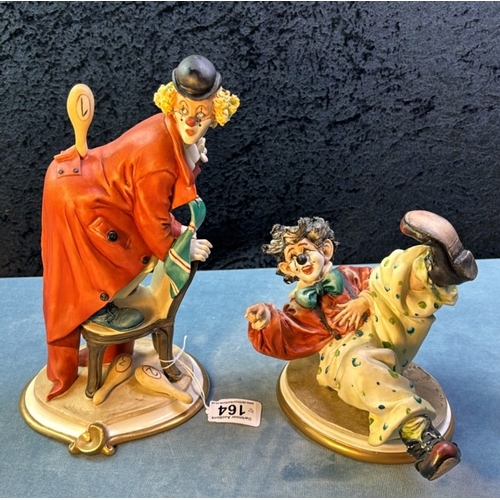 164 - Two highly collectible Capodimonte Clowns, Clown on a Chair has a signature left side of base, which... 