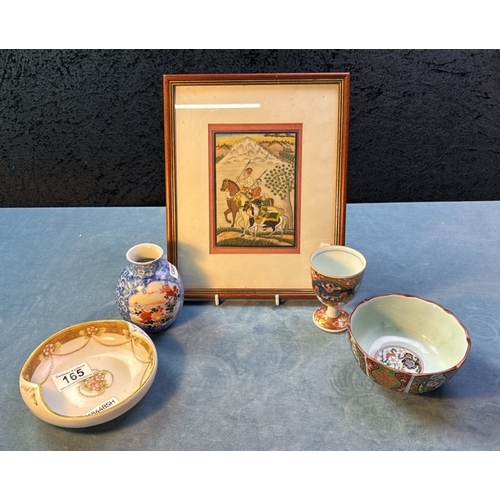 165 - Group of Oriental vessels, hand decorated, with a very beautiful Asian, gilt embellished picture