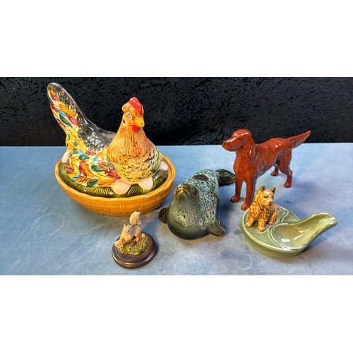 166 - Sugar of Wendover Beswick Irish Setter Dog, A Foster’s Studio Pottery Seal, Royal Doulton Squirrel a... 