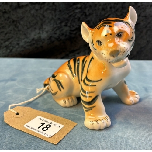 18 - Russian Lomonosov ceramic tiger cub, Made in USSR, 13cm tall