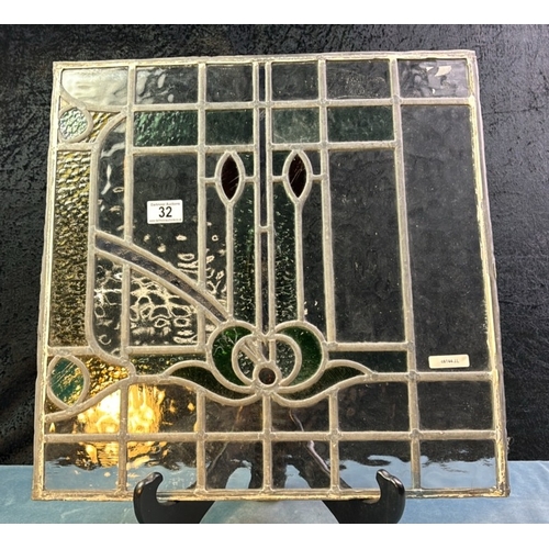 32 - Leaded stained glass panel, approx. 48cm x 48cm