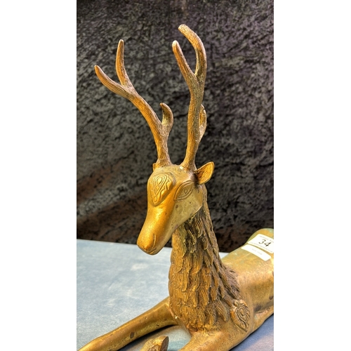 34 - Large brass deer, likes carrots, approx. 30cm x 40cm