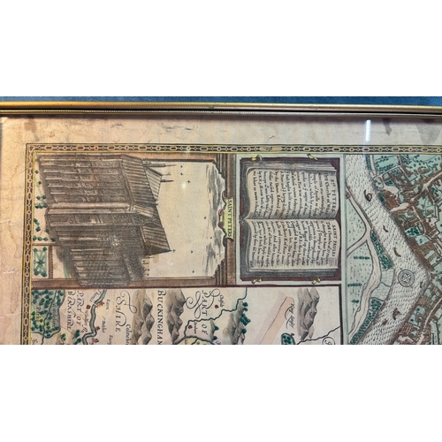 46 - Framed John Norden design map of Middlesex circa 19th century copy, frame approx. 45cm x 58cm