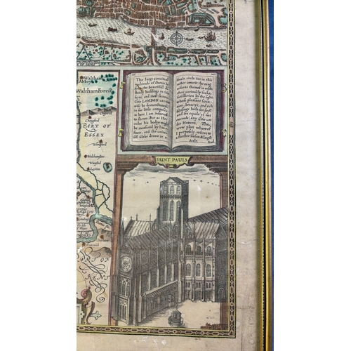 46 - Framed John Norden design map of Middlesex circa 19th century copy, frame approx. 45cm x 58cm