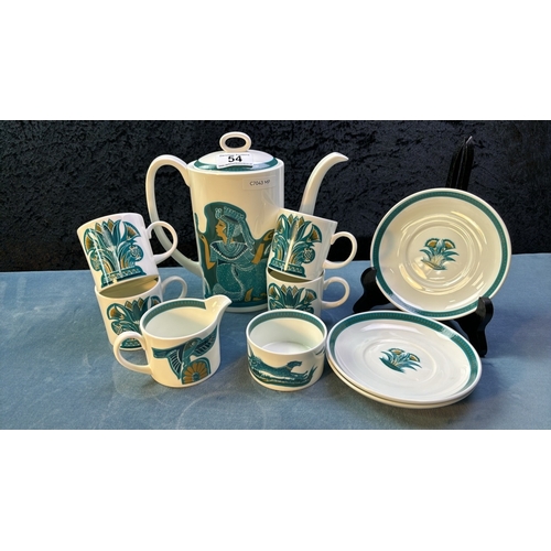 54 - Wedgwood Susie Cooper Ashmun coffee set incl. coffee pot, four cups, three saucers, milk jug and sug... 