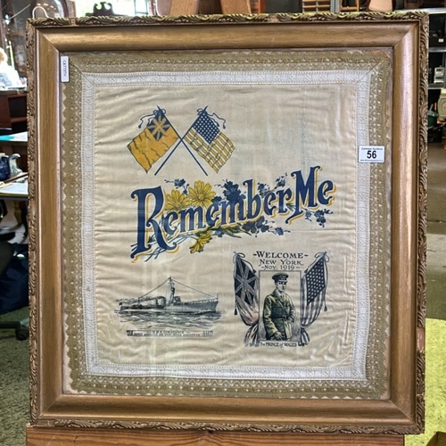 56 - Framed silk ‘Remember Me’ scarf. HMS Constance (saw action in WWI Battle of Jutland), North American... 