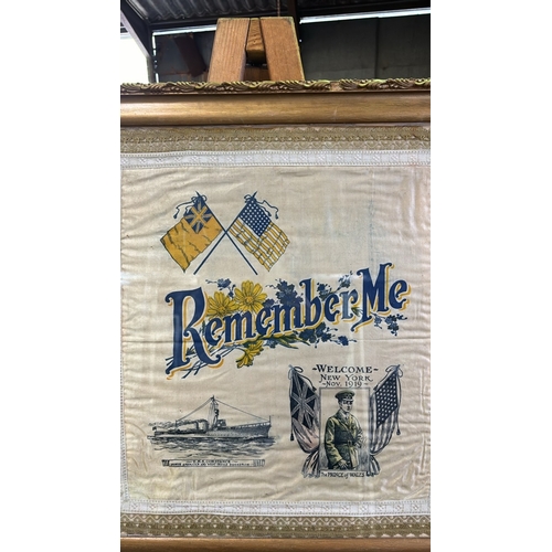 56 - Framed silk ‘Remember Me’ scarf. HMS Constance (saw action in WWI Battle of Jutland), North American... 