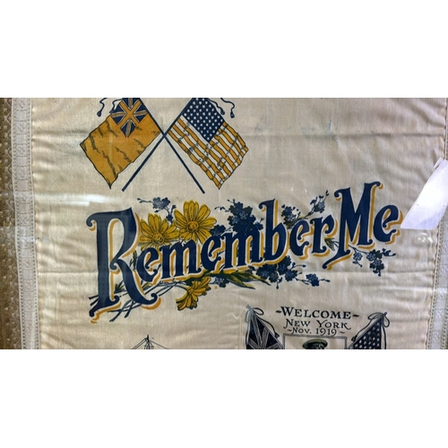 57 - Framed silk ‘Remember Me’ scarf. HMS Constance (saw action in WWI Battle of Jutland), North American... 