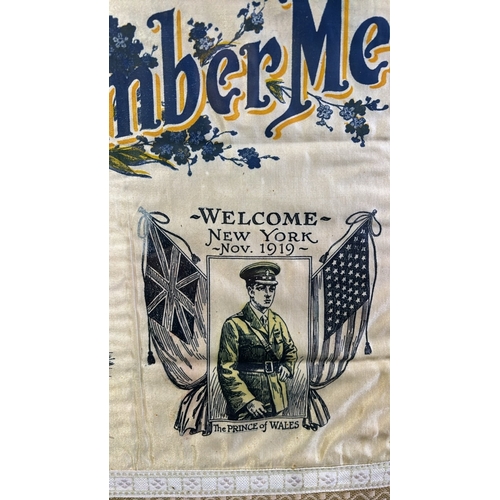 57 - Framed silk ‘Remember Me’ scarf. HMS Constance (saw action in WWI Battle of Jutland), North American... 