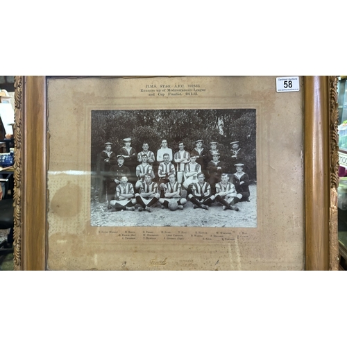 58 - Pre-WWI framed photograph of HMS Stag AFC 1912-1913. Players names printed on mount. Mounted in Malt... 