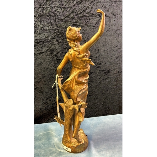 6 - Antique French gilded spelter figurine entitle ‘En Liberte’ by Par Ferrand, 38cm tall