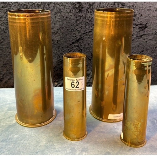 62 - Two brass shell cases 23cm tall marked ‘ UKT GFSP st 208 1915 Sp197’ and ‘FEBP st 193 POITE MAGDEBUR... 