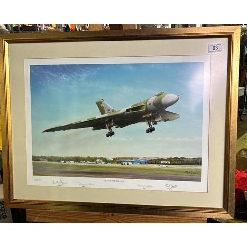 63 - Framed Limited edition print entitled ‘Cleared for Take-Off) of a Vulcan Bomber signed by the artist... 