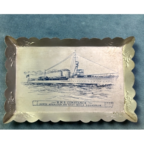 68 - Collection of antique Navy tin / aluminium items from warships incl. two pin trays from HMS Constanc... 