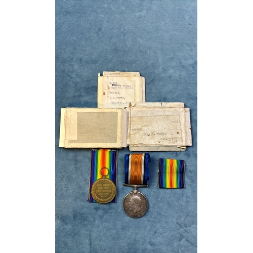 73 - Great War WWI 1914-18 and Victory medals with ribbons and part postage boxes, both inscribed 405479 ... 