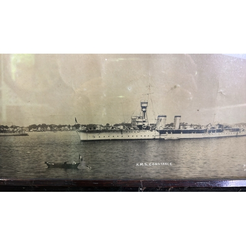 88 - Panoramic framed photograph of USS Florida, Ville D’YS, USS Mason and HMS Constance commemorating ‘T... 