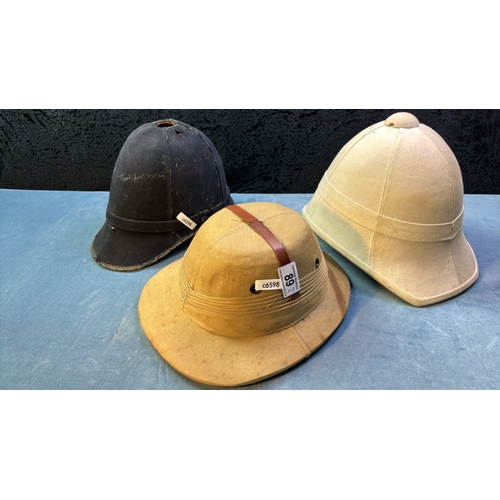 89 - Military Officer’s Polo pattern pith helmet made by Bombay Hat Works, Bangalore (front leather strap... 