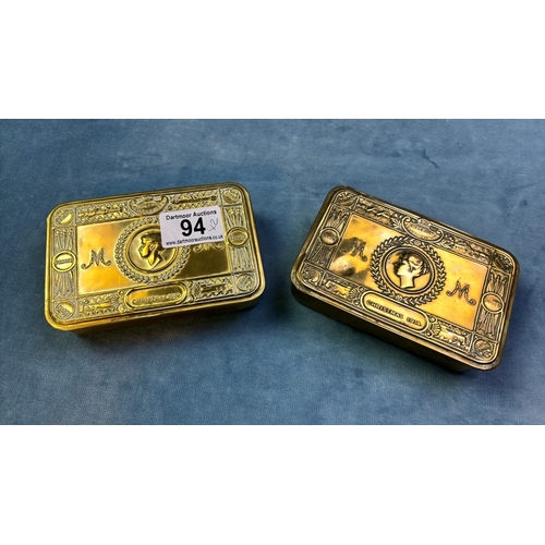 94 - Two WWII Princess Mary Christmas tins, one containing a letter from a sailor on HMS Emerald to his w... 