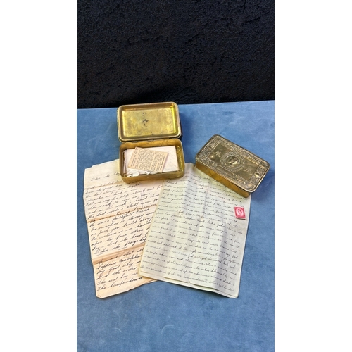 94 - Two WWII Princess Mary Christmas tins, one containing a letter from a sailor on HMS Emerald to his w... 