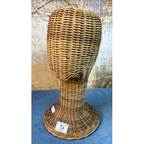 14 - Vintage decorative vintage wicker mannequin hat/wig display stand 34 cm