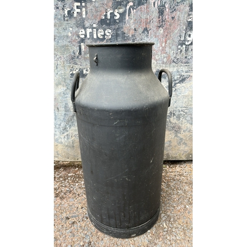 2 - Painted vintage agricultural aluminium milk churn