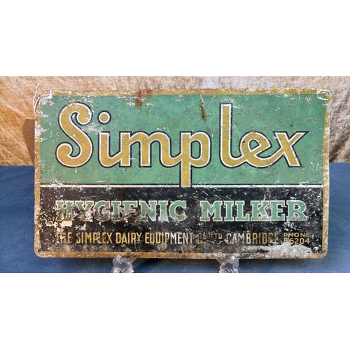 22A - Genuine old 'Simplex Hygienic Milker' agricultural sign 18cm x 32cm