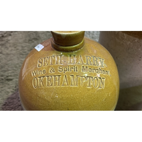 25 - Second trio of breweriana related flagons. The smallest marked, 'H. Banfield Wine Merchants Honiton'... 