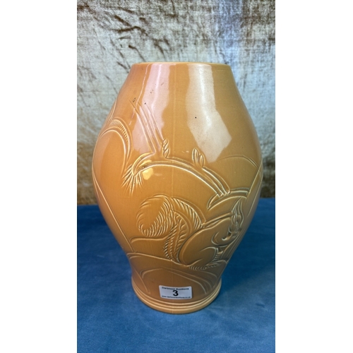 Art Deco Susie Cooper pottery vase, salmon pink colour with relief ...