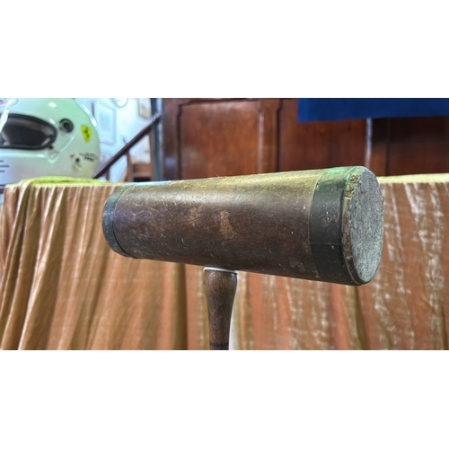 30 - Gorgeous, croquet mallet, all wood with banded head. Base has a white metal plate bearing 'Beaumont ... 