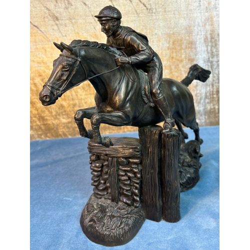 45 - Heredities Cross Country AM35 resin figure of a racehorse jumping a fence, approx. 27 cm tall