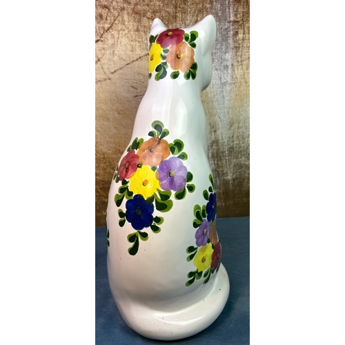 58 - Large ceramic cat figurine with floral design by Reducta London, approx. 49 cm tall