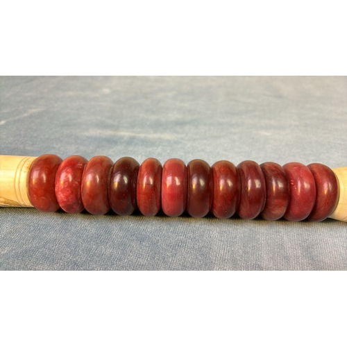 36 - Japanese style calligraphy brush with stone ringed handle C37cm
