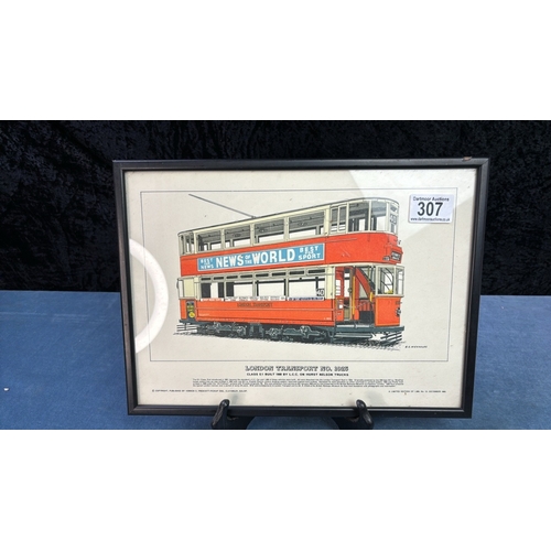 307 - Framed 1966 Limited Edition print - London Transport No.1025 Class E/1 Hurst Nelson Trucks tram