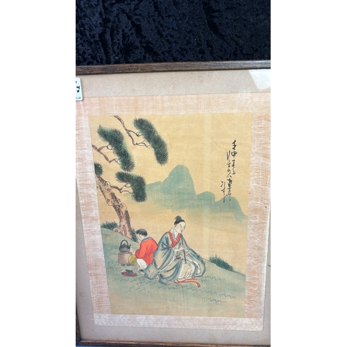 7 - 2 framed, antique Oriental watercolor paintings on Silk with possible signatures to both Sizes 33cmx... 