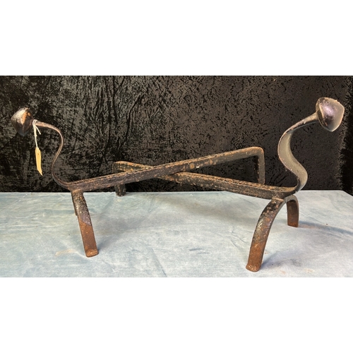 1 - Pair of large iron fire dogs, approx 62cm long