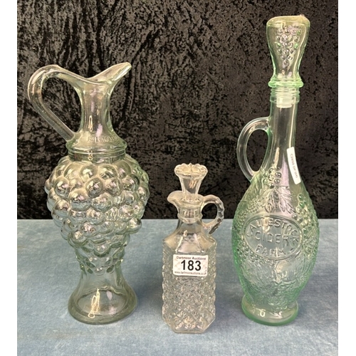 183 - Unusual vintage Callestock Farm cider decanter, pinord wine jug and vinegar decanter