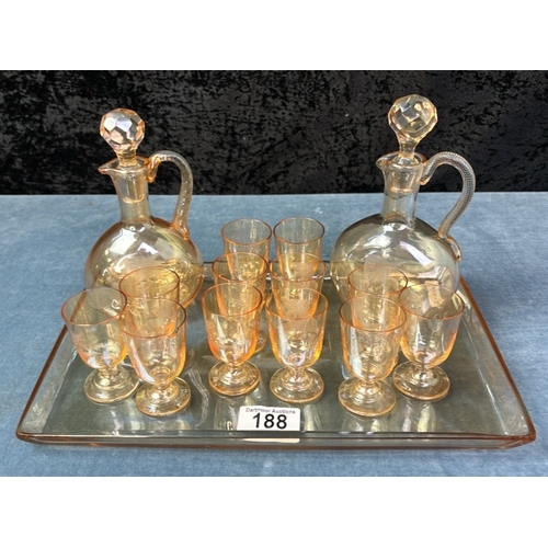 188 - Absolutely stunning pair of Venetian glass decanters and twelve glasses etched with the Winged Lion ... 