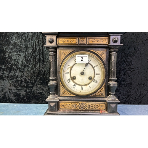 2 - Wooden cased clock with pendulum (no key) approx 50cm tall