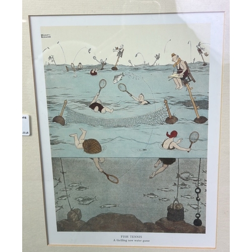 41 - Framed print entitled ‘Fish Tennis’ by William Heath Robinson, frame approx 46cm x 36cm