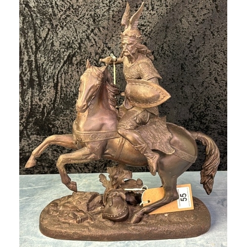 55 - Large spelter sculpture of Norse god Odin in dramatic horseback pose, no obvious maker’s mark, appro... 