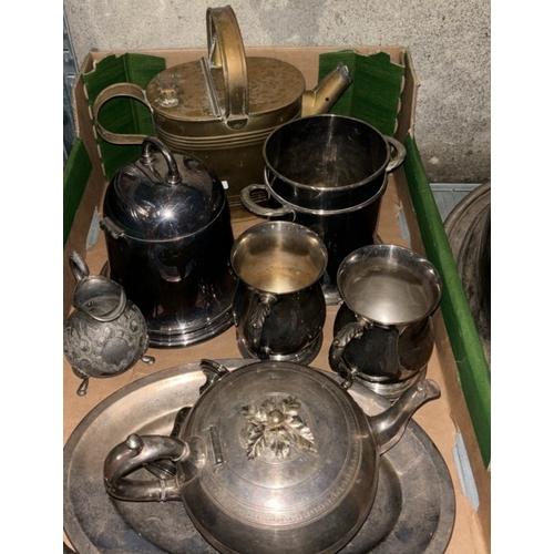 69 - Good collection of silver plate including an Elkington domed ice bucket, a wine cooler, teapot, a We... 